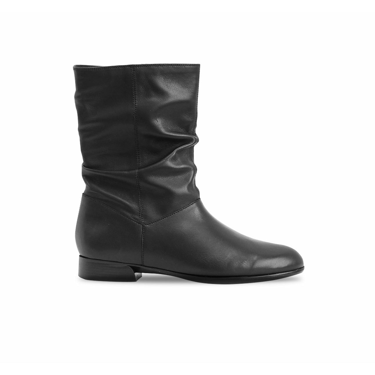 Lynette Black Leather Mid Calf Slouch Boots LIMITED SIZES