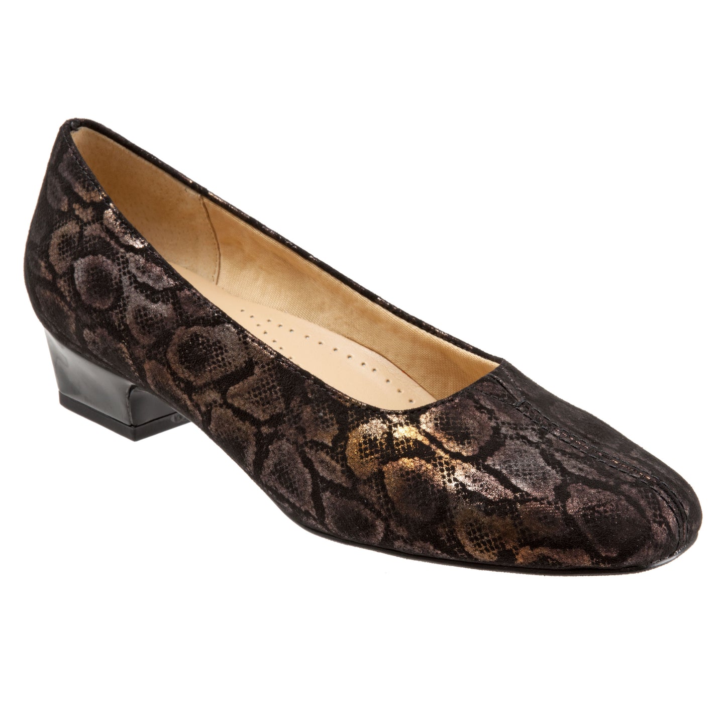 Doris Black Snake Block Print Suede Low Heeled Shoes