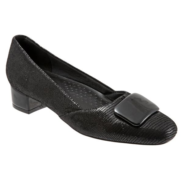 Delse Black Combo Lizard Low Heeled Shoes
