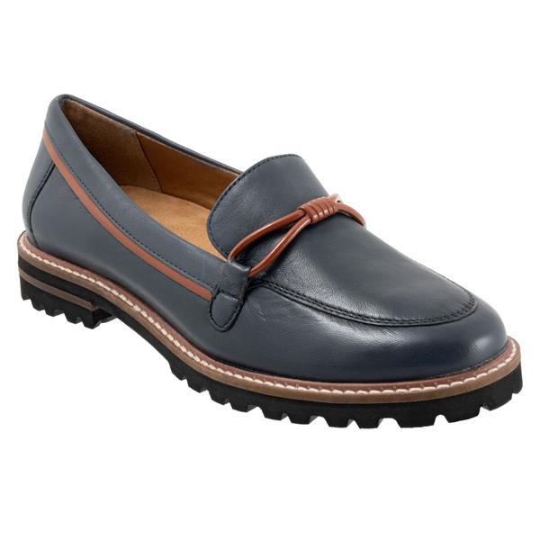 Fiora Navy Leather Loafer Shoes