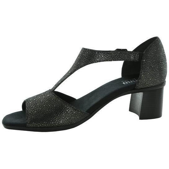 Violet Black T-Strap Medium Heeled Sandals