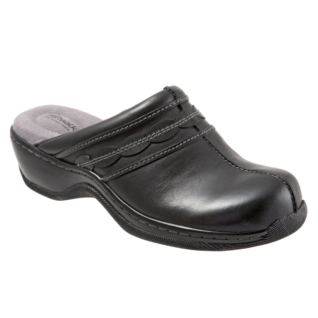 Abby Black Leather Clogs