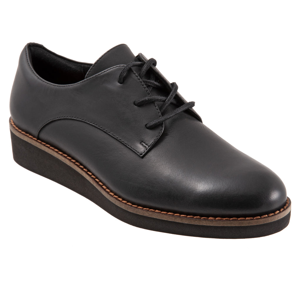 Willis 008 Black Leather Wedge Oxford Lace Up Shoes