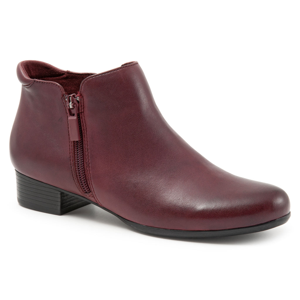 Major Dark Red Leather with Side Zip Ankle Boots