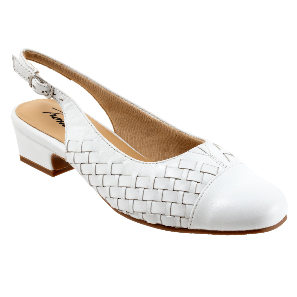 Dea Woven Sling-back White Low Heeled Dress Shoes