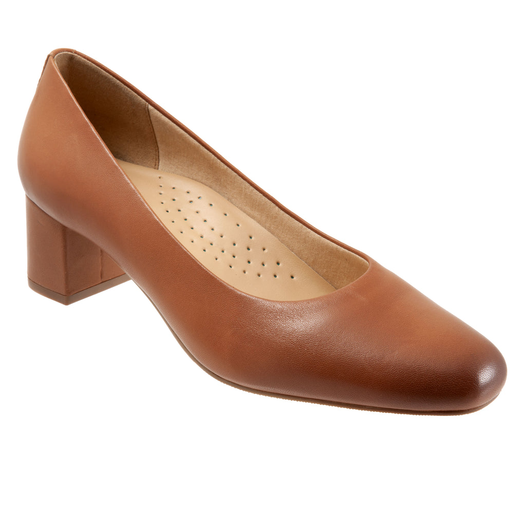 Daria Luggage Leather Mid Block Heel