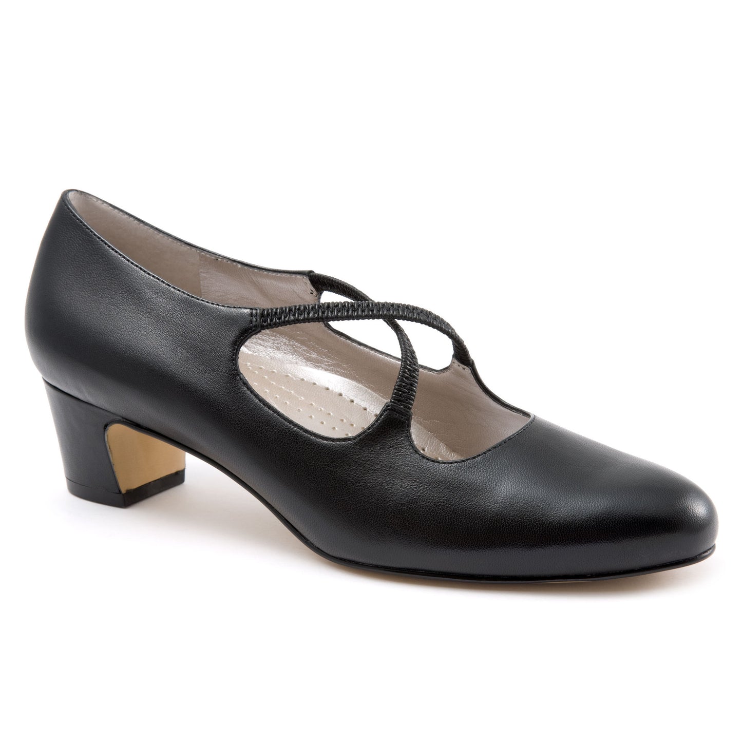 Jamie Black Leather with stretch cross-over straps