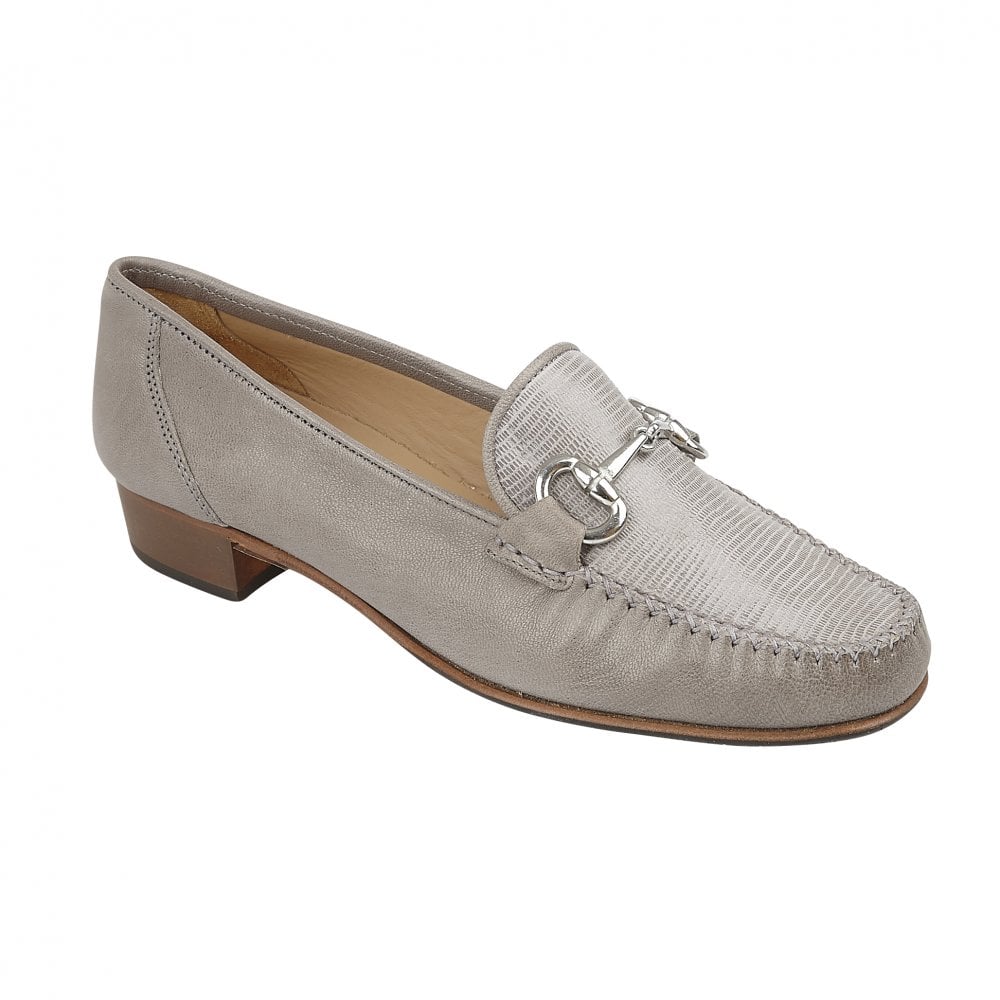 Clarice Grey Leather Slip-on Moccasin Shoes